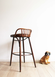 Houten vintage barkruk - Ligna / Thonet. Retro kruk met rugleuning