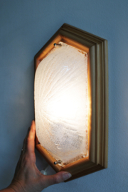 Vintage plafonnière van "ice glass'. Glazen retro plafond/ wand lamp.