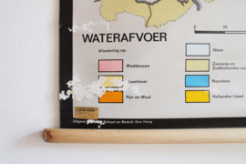 Vintage schoolplaat - Bedwongen waterland. Retro landkaart Nederland, o.a. waterschap