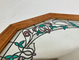 Grote vintage spiegel in Tiffany stijl. Achthoekige Boho wandspiegel