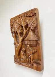 Groot hand gesneden houten paneel. Vintage kunstwerk / Oosters paneel