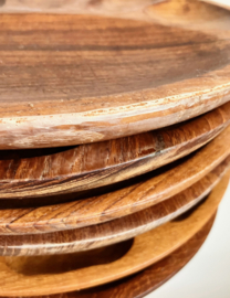 6 houten vintage fondueborden. Set bruine retro borden