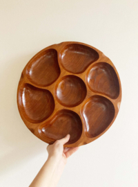 Super grote vintage snackschaal. Teak houten ronde retro schaal