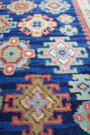 Lange vintage loper met Oosters decor. Wollen Boho tapijt / kleed