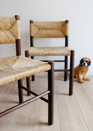 Set houten vintage stoelen met biezen zitting. Charlotte Perriand stijl - Eichholtz?