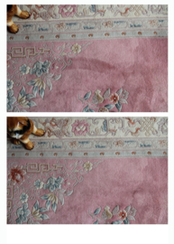 Groot roze Chinees tapijt  met bloemen. handgemaakt Oosters vintage kleed