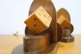 Set Art Deco boeksteunen met dobbelstenen. Houten vintage boekensteun - globe
