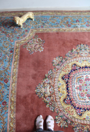 Groot handgeknoopt Perzisch tapijt met bloemen. Oosters vintage kleed, Kirman/Kerman
