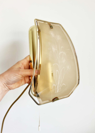 Hollywood Regency lampje,  glas/messing? Gouden vintage wandlamp