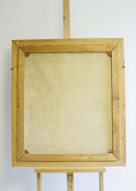 Groot expressief bloemstilleven in lijst. Olieverf schilderij op doek met chrysanten