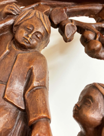 Vintage wandpaneel, 2 kinderen die appels plukken. Retro plaquette - herfst