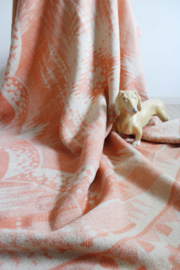 Roze / crème wollen vintage deken. Retro sprei / plaid - 157 x 200 cm.