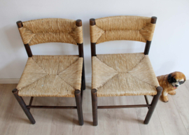 Set houten vintage stoelen met biezen zitting. Charlotte Perriand stijl - Eichholtz?