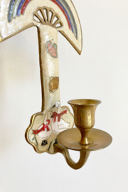Messing wandkandelaar met regenboog en gansjes. Vintage kandelaar - brass