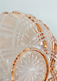 Glazen vintage schaal met vakverdeling, rosé. Art Deco bord van roze glas