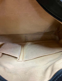 Zwart lederen schoudertas - Italiaans. Vintage schooltas / handtas / shopper
