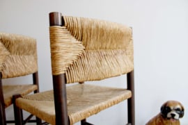 Set houten vintage stoelen met biezen zitting. Charlotte Perriand stijl - Eichholtz?