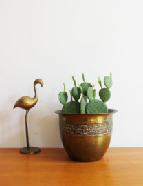 Goudkleurige antieke koperen pot. Oude vintage bloempot