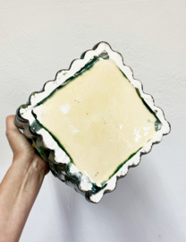 Twee vintage majolica bloempotten. Groene retro Bamboe potten