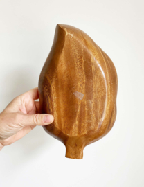 Houten vintage schaal in blad vorm. Boho bord met vakken / snackschaal