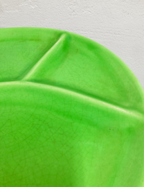 Grote set aardewerk vintage fondue borden. 11 groene retro bordjes
