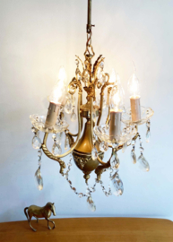 Goudkleurige vintage kroonluchter - "kaarsjes". Hollywood Regency hanglamp