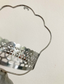 Blauw glazen vintage suikerpot in zilverkleurige houder met lepel.