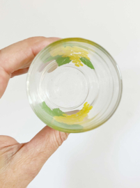 Klein vintage sapglaasje. Retro glas met fruit decor.
