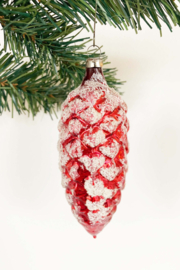 Rood glazen vintage kerstbal - dennenappel. Antiek kerstornament