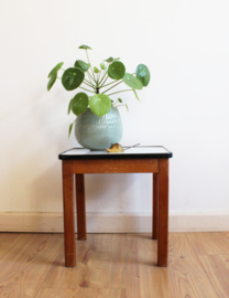 Vintage plantentafeltje met wit blad. Houten retro tafeltje