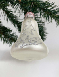 Glazen vintage kerstbal - kerstklok. Zilver retro belletje