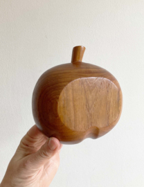 Set teak houten schaaltjes, 2 appels en een peer. Drie vintage fruit bakjes