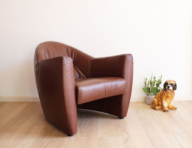 Heerlijke bruin lederen vintage fauteuil. Retro design stoel, Carabas -Leolux?