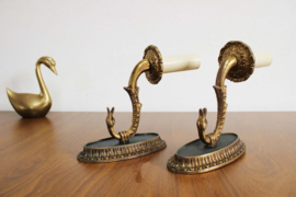 2 antieke 'kaars' lampjes. Set vintage wandlampjes met kap.