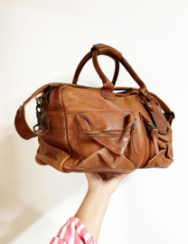 Originele leren Cowboysbag. Bruin lederen tas / schooltas / duffelbag