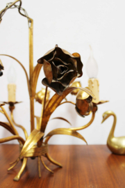 Hollywood Regency lamp met rozen, Hans Kögl? Gouden vintage kroonluchter