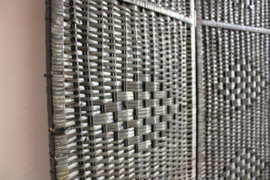 Rieten vintage kamerscherm. Zwarte retro / Boho roomdivider.