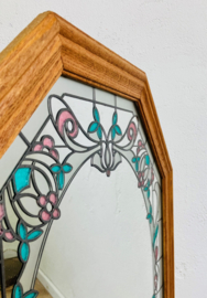 Grote vintage spiegel in Tiffany stijl. Achthoekige Boho wandspiegel