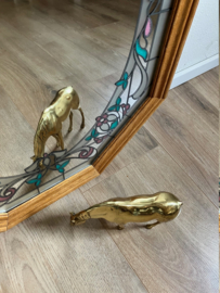 Grote vintage spiegel in Tiffany stijl. Achthoekige Boho wandspiegel