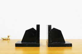 Set Art Deco boekensteunen. Zwart marmeren vintage bookends