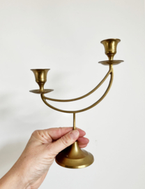 Dubbele messing kandelaar. Goudkleurige vintage kaarsenhouder