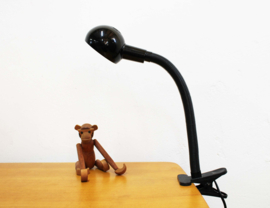 Zwarte  vintage klemlamp. Retro design lampje met buigbare hals