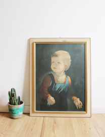 Groot 'schilderij' van een huilend zigeuner jongentje. Vintage print in houten lijst.