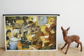 Groene vintage koffer met 18 geschiedenis schoolplaten. Retro lesmateriaal, met boekjes over de Nederlandse geschiedenis