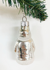 Glazen vintage kerstbal - kerstman, no 4.  Antieke zilveren kerstversiering