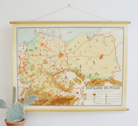 Retro schoolplaat van Duitsland en Polen. Toffe vintage landkaart / pull down chart