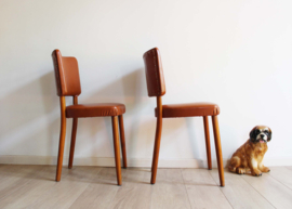 Set houten vintage stoelen. Twee Mid Century design eetkamerstoelen