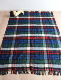 Blauw/groen  geblokte vintage deken. Geruiten wollen retro sprei