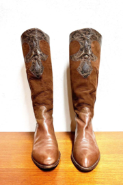 Bruin leren Cowboy Boots - maat 39,5. Lederen dames laarzen met hak
