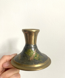 Vintage kandelaar met libelle. Goudkleurig messing (?) kandelaar